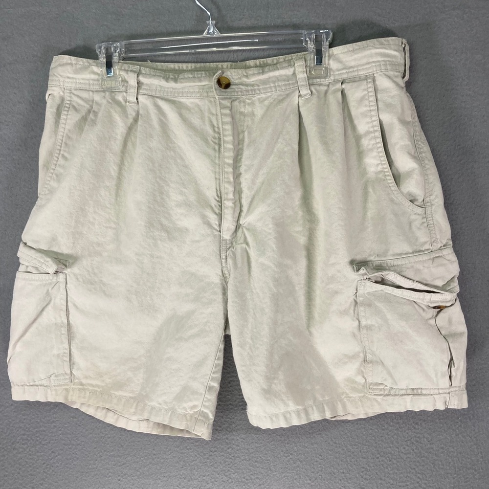 St Johns Bay‎ Mens W38 Cargo Shorts Beige Cotton Ramie Pleated Pockets Casual